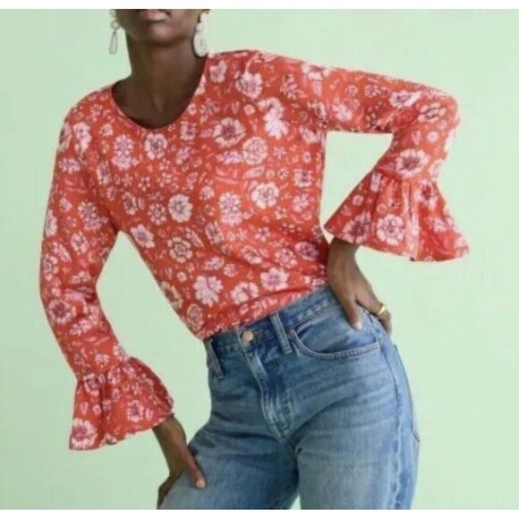J.CREW Winter Garden Top in Poppy Fields Medium Red Pink NEW Floral Flower BM928 - Picture 1 of 11